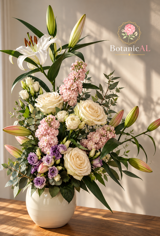 Bouquet Douceur, composition florale pastel avec fleurs claires